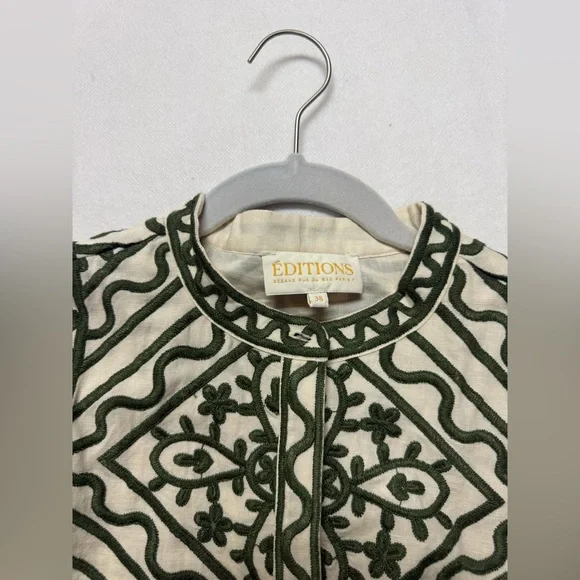 Sézane Silvana dress in a green geometric pattern ecru green - Picture 15 of 16